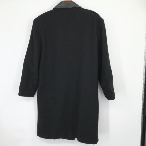 ADA Vintage Black Double-Breasted Wool Coat Leather Lapels & Gold crest Buttons - Picture 4 of 5